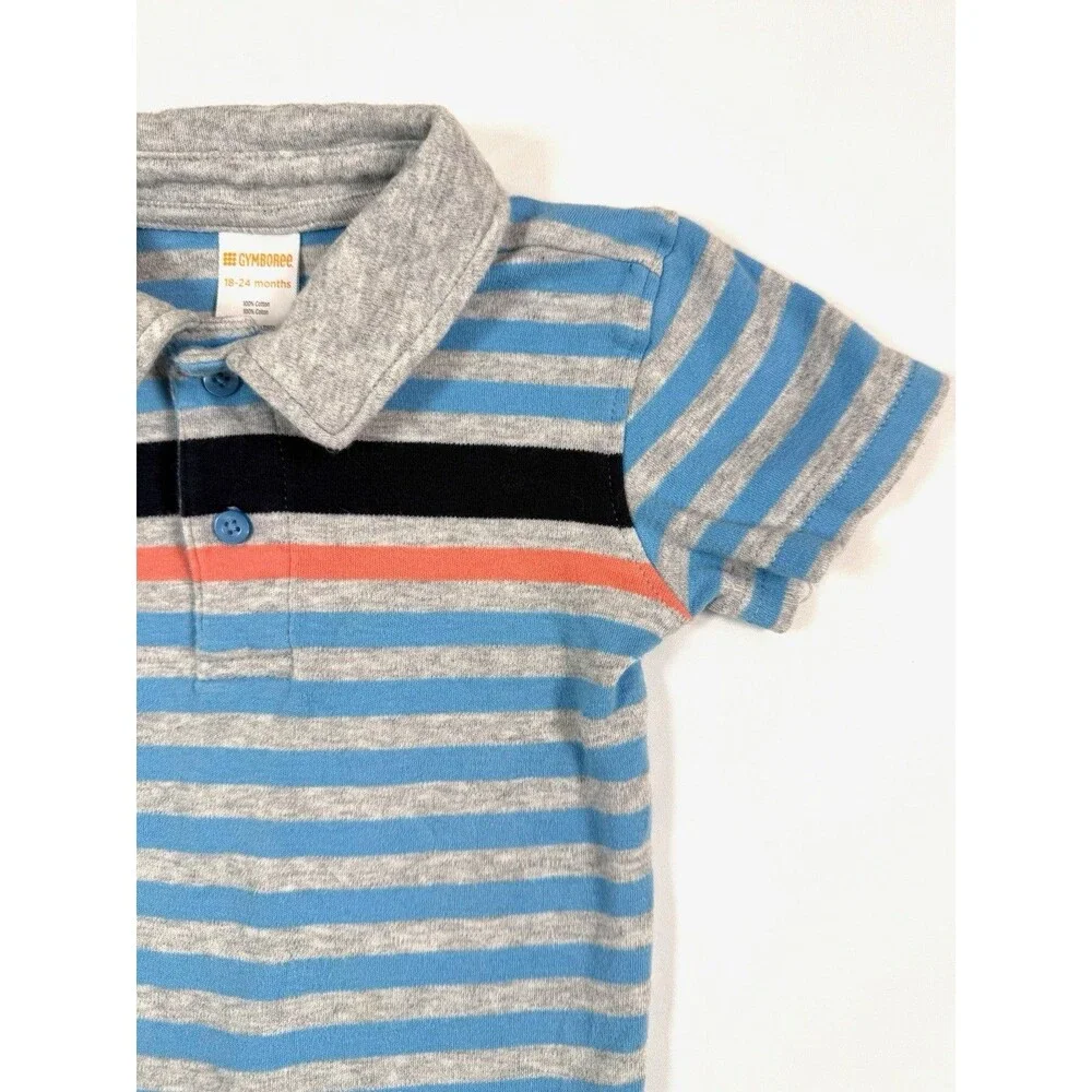 GYMBOREE Baby Boys Striped Polo Bodysuit 18-24 Months Blue‎ Gray